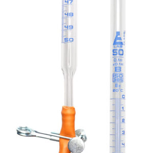Burette, 50ml - Class B, DIN ISO 385, Borosilicate Glass with Pinch Clip, 0.10ml Graduations - Eisco Labs