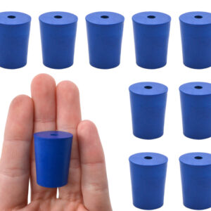 Neoprene Stoppers, 1 Hole - Blue - Size: 17mm Bottom, 20mm Top, 26mm Length - Pack of 10