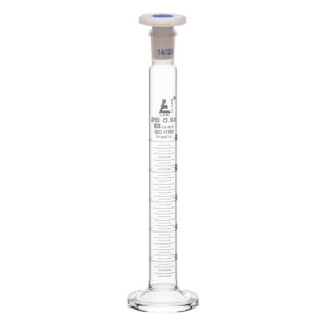 Measuring Cylinder, 25ml - Class B - 14/23 Polypropylene Stopper - Round Base, White Graduations - Borosilicate Glass - Eisco Labs