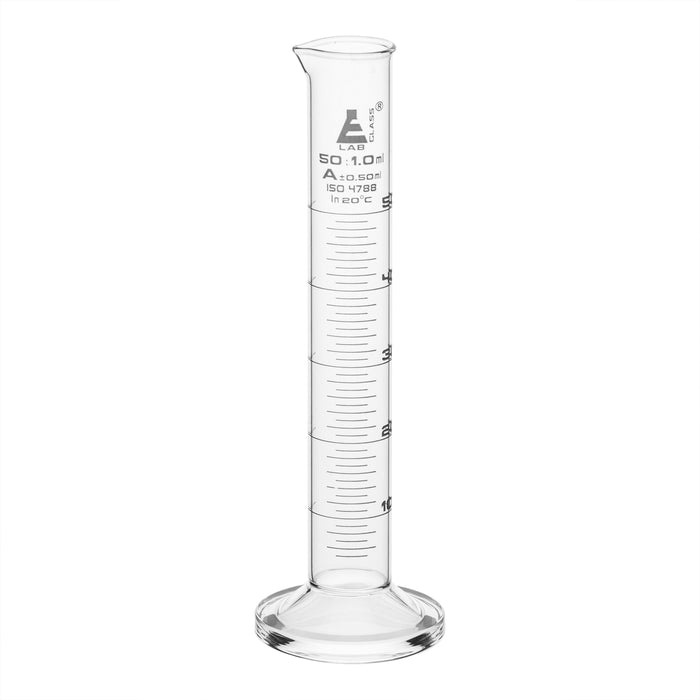Graduated cylinder, 50ML - class a - white graduations, round
