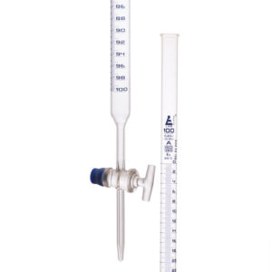 Burette, 100mL - Class A, DIN 385 Compliant, Borosilicate Glass with Glass Key Stopcock, 0.2mL Graduations - Eisco Labs