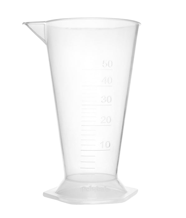 Conical Measure, 50ml - Polypropylene - Raised Graduations - Hexagonal Base