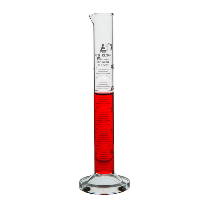 Graduated cylinder, 25ML - class b - white graduations, round