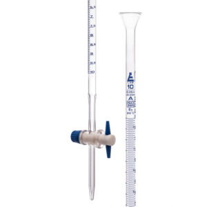 Burette with PTFE Key Stopcock, 10ml - Class A - 0.05ml Sub Div. Blue Graduations - ±0.03ml Tolerance - Borosilicate Glass - Eisco Labs