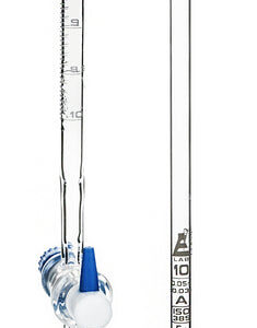 Micro Burette, 10ml - ASTM, Class A, ±0.02ml Accuracy - Borosilicate Glass - Straight Bore PTFE Stopcock - 0.02ml White Graduations - Eisco Labs