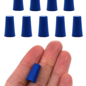 Neoprene Stoppers, Solid Blue - Size: 6mm Bottom, 8mm Top, 16mm Length - Pack of 10