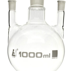Distilling Flask, 1000ml - 3 Parallel Necks, 24/29 Center, 19/26 Side Sockets - Interchangeable Ground Joints - Round Bottom - Borosilicate Glass - Eisco Labs