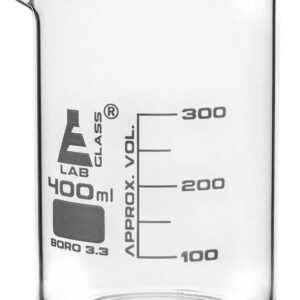 Beaker, 400ml - Low Form with Spout - White, 50ml Graduations - Borosilicate 3.3 Glass