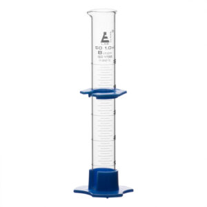 Measuring Cylinder, 50ml - Class B - Detachable, Plastic Hexagonal Base & Protective Collar - White Graduations - Borosilicate Glass - Eisco Labs