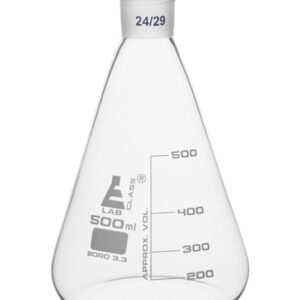 Erlenmeyer Flask with 24/29 Joint, 500ml - 100ml White Graduations - Interchangeable Screw Thread Joint - Borosilicate Glass - Eisco Labs