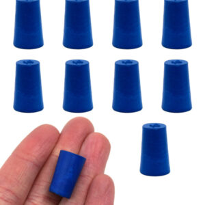 Neoprene Stoppers, Solid Blue - Size: 10mm Bottom, 12.5mm Top, 20mm Length - Pack of 10