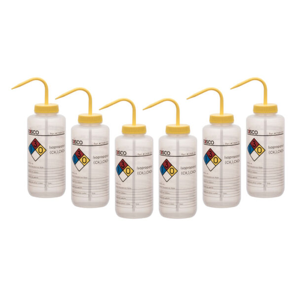 6PK Performance Plastic Wash Bottle, Isopropanol, 1000 ml - Labeled (4 Color)
