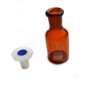 Eisco Labs 30 ml Amber Reagent Bottle , Narrow Mouth with Acid Proof Polypropylene stopper, socket size 14/23
