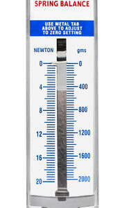 Premium Spring Balance, 0-2000g / 0-20N - High Resolution, Dual Transparent Scale, Newtons & Grams - Zero Calibration Capability - Acrylic Body, Superior Quality & Finish - Eisco Labs