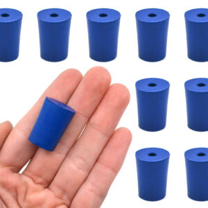 Neoprene Stoppers, 1 Hole - Blue - Size: 15mm Bottom, 18mm Top, 24mm Length - Pack of 10