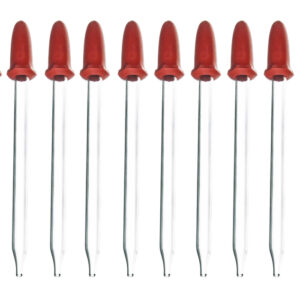 Pack of 10 Glass Dropping Pipettes, 1.7ml Capacity, Rubber Teat, Narrow Mouth - Eisco Labs