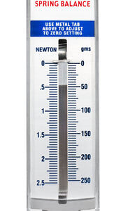 Premium Spring Balance, 0-250g / 0-2.5N - High Resolution, Dual Transparent Scale, Newtons & Grams - Zero Calibration Capability - Acrylic Body, Superior Quality & Finish - Eisco Labs