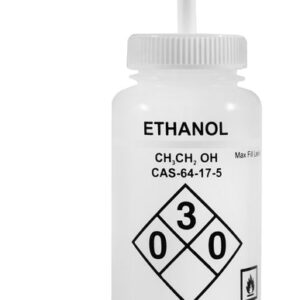 500ml Capacity Labelled Wash Bottle for Ethanol - Color Coded White - Self Venting, Low Density Polyethylene (Discontinued)