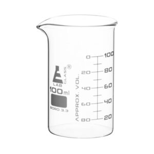 Beaker, 100ml - Tall Form - White Graduations - Borosilicate Glass