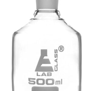 Reagent Bottle, Borosilicate Glass, Narrow Mouth with Interchangeable Hexagonal hollow glass Stopper - 500ml - Eisco Labs