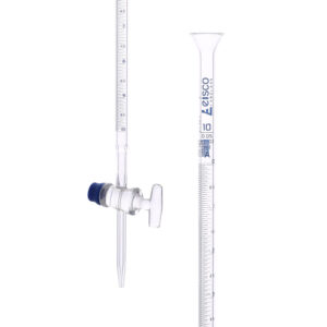 Burette, 10ml - Class A, DIN 385 Compliant, Borosilicate Glass with Glass Key Stopcock, 0.05ml Graduations - Eisco Labs