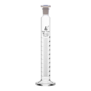 Measuring Cylinder, 100ml - Class B - 19/26 Polypropylene Stopper - Round Base, White Graduations - Borosilicate Glass - Eisco Labs