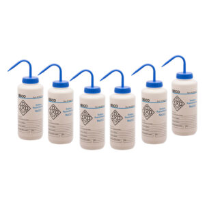 6PK Performance Plastic Wash Bottle,  Sodium Hypochlorite (Bleach), 1000 ml - Labeled (2 Color)