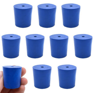 Neoprene Stoppers, 1 Hole - Blue - Size: 27mm Bottom, 31mm Top, 32mm Length - Pack of 10