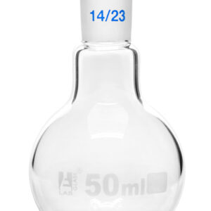 Florence Boiling Flask, 50ml - 14/23 Joint, Interchangeable - Borosilicate Glass - Flat Bottom, Short Neck - Eisco Labs