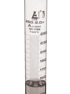 Measuring Cylinder, 250ml - Class A - 24/29 Polypropylene Stopper - Hexagonal Base, White Graduations - Borosilicate Glass - Eisco Labs