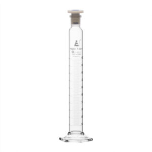Measuring Cylinder, 100ml - Class B - 19/26 Polypropylene Stopper - Hexagonal Base, White Graduations - Borosilicate Glass - Eisco Labs