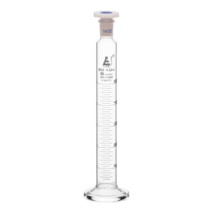 Measuring Cylinder, 50ml - Class B - 14/23 Polypropylene Stopper - Round Base, White Graduations - Borosilicate Glass - Eisco Labs