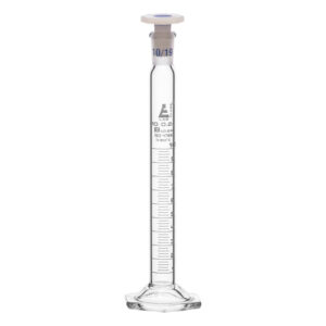 Measuring Cylinder, 10ml - Class B - 10/19 Polypropylene Stopper - Hexagonal Base, White Graduations - Borosilicate Glass - Eisco Labs