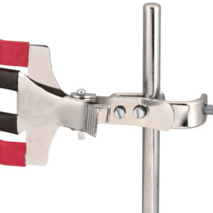 Burette Clamp, with Built in Boss Head - Accommodates Single Burette of up to 20mm Dia. - Die Pressed Sheet Metal, Vinyl Covered Fingers - Eisco Labs (Discontinued)