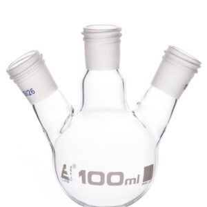 Distillation Flask with 3 Necks, 100ml Capacity, 19/26 Joint Size, Interchangeable Screw Thread Joints, Borosilicate Glass - Eisco Labs