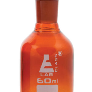 Eisco Labs 60ml Amber Reagent Bottle , Narrow Mouth with Acid Proof Polypropylene stopper, socket size 14/23
