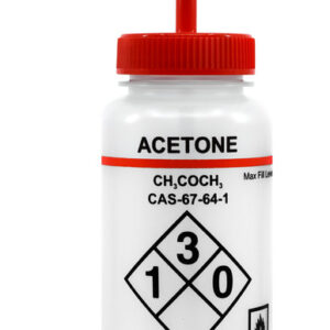 500ml Capacity Labelled Wash Bottle for Acetone - Color Coded Red - Self Venting, Low Density Polyethylene (Discontinued)