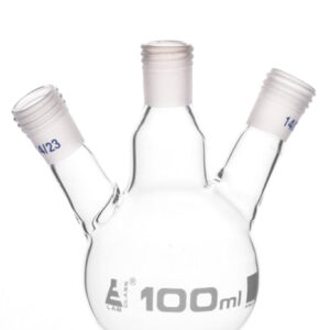 Distillation Flask with 3 Necks, 100ml Capacity, 14/23 Joint Size, Interchangeable Screw Thread Joints, Borosilicate Glass - Eisco Labs