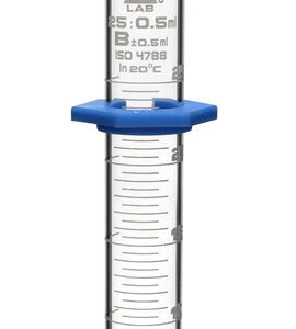 Measuring Cylinder, 25ml - Class B - Detachable, Plastic Hexagonal Base & Protective Collar - White Graduations - Borosilicate Glass - Eisco Labs