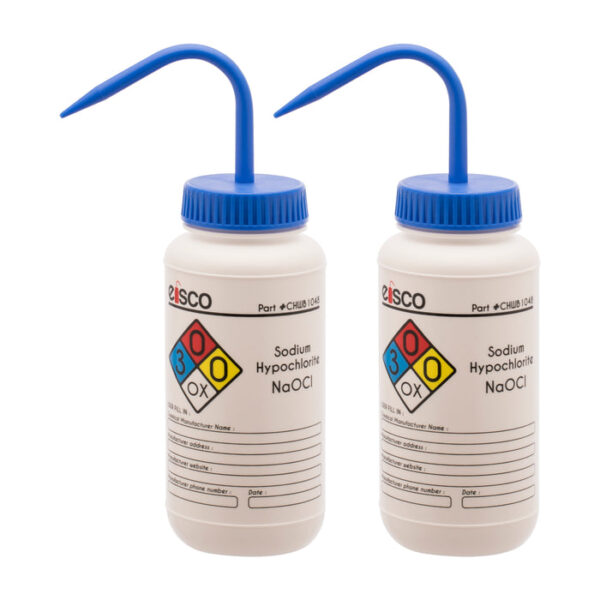 2PK Performance Plastic Wash Bottle,  Sodium Hypochlorite (Bleach), 500 ml - Labeled (4 Color)
