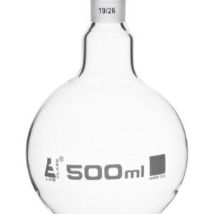 Boiling Flask with 19/26 Joint, 500ml Capacity, Flat Bottom, Interchangeable Screw Thread Joint, Borosilicate Glass - Eisco Labs