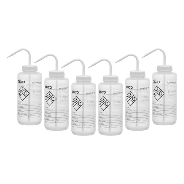 6PK Performance Plastic Wash Bottle, Ethanol, 1000 ml - Labeled (2 Color)