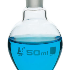 Boiling Flask, 50ml - 14/23 Interchangeable Joint - Borosilicate Glass, Pear Shape - Short Neck - Eisco Labs