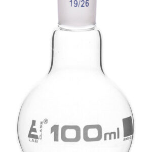 Florence Boiling Flask, 100ml - 19/26 Joint, Interchangeable - Borosilicate Glass - Flat Bottom, Short Neck - Eisco Labs