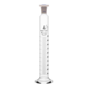 Measuring Cylinder, 100ml - Class A - 19/26 Polypropylene Stopper - Round Base, White Graduations - Borosilicate Glass - Eisco Labs