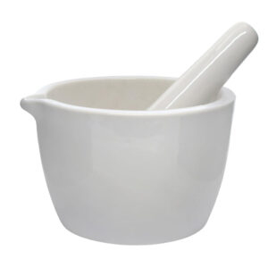 Porcelain Mortar & Pestle Set, 13.5oz - Heavy Duty Pattern - Unglazed Grinding Surface
