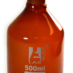 Eisco Labs 500ml Amber Reagent Bottle , Narrow Mouth with Acid Proof Polypropylene stopper, socket size 24/29