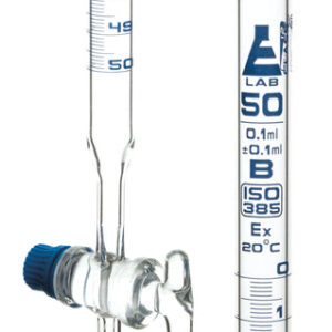Burette, 50ml - Class B, DIN ISO 385, Borosilicate Glass with Glass Key Stopcock, 0.10ml Graduations - Eisco Labs