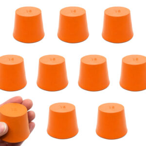 Rubber Stopper, Solid - Orange - Pack of 10 - Size: 35mm Bottom, 28mm Top, 36mm Length - Resistant to Acid, Alkali and Ammonia - Eisco Labs