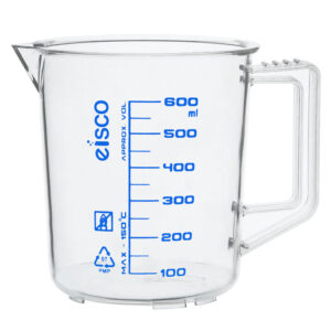 Measuring Jug, 600ml - TPX Plastic - Printed Graduations - Chemical Resistant, Autoclavable - Short Form - Handle with Thumb Grip - Eisco Labs